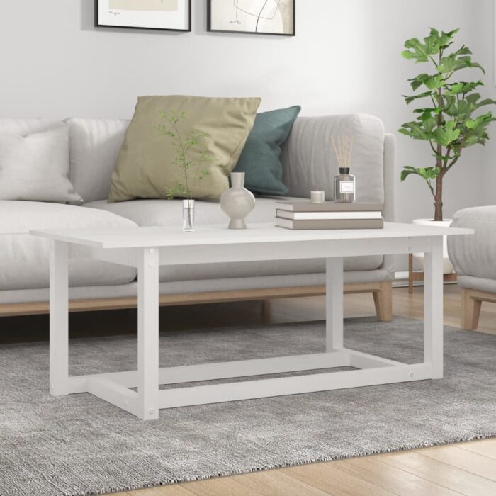 Table basse Blanc 110x55x45 cm Bois massif de pin – Image 1