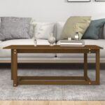 Table basse Marron miel 110x55x45 cm Bois massif de pin – Image 3