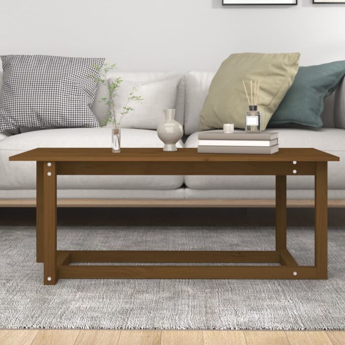 Table basse Marron miel 110x55x45 cm Bois massif de pin – Image 3