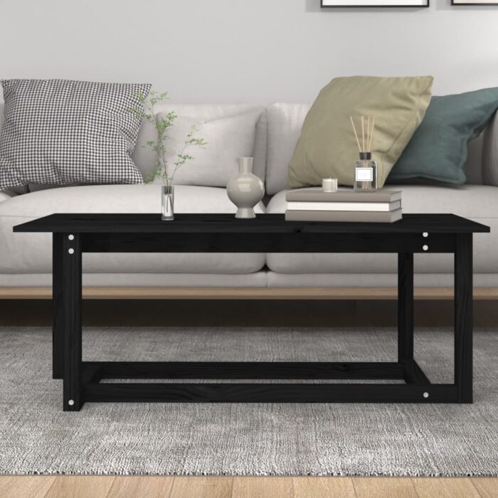 Table basse Noir 110x55x45 cm Bois massif de pin – Image 3