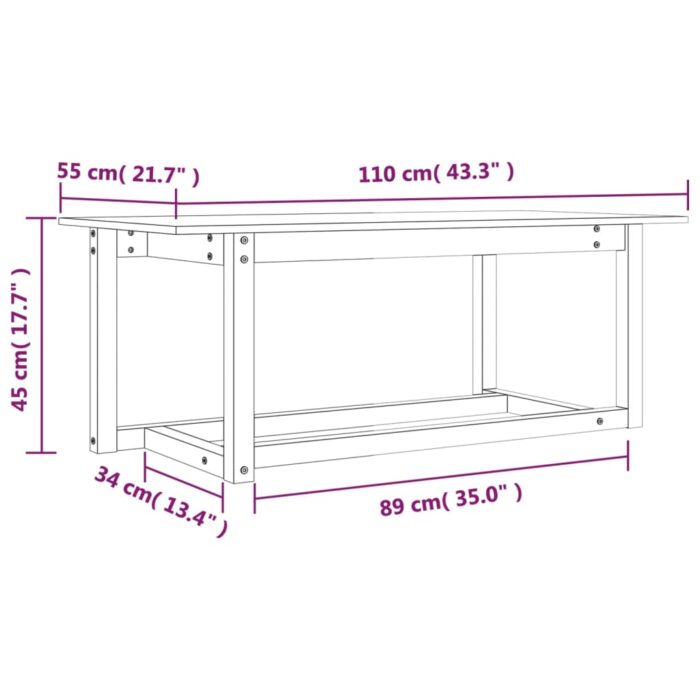Table basse Noir 110x55x45 cm Bois massif de pin – Image 6