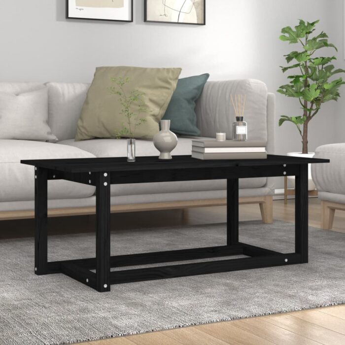 Table basse Noir 110x55x45 cm Bois massif de pin – Image 1