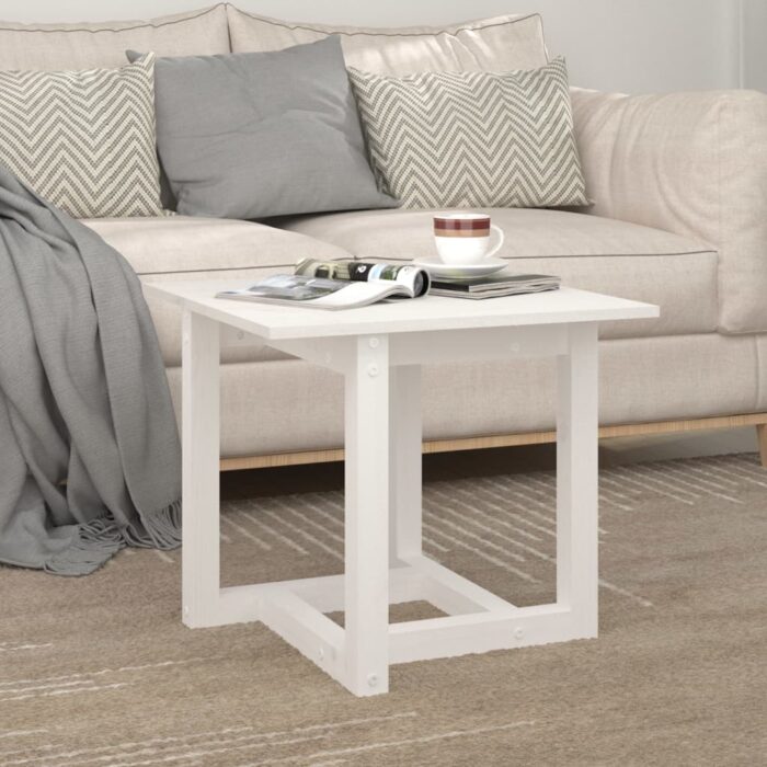Table basse Blanc 50x50x45 cm Bois massif de pin – Image 2
