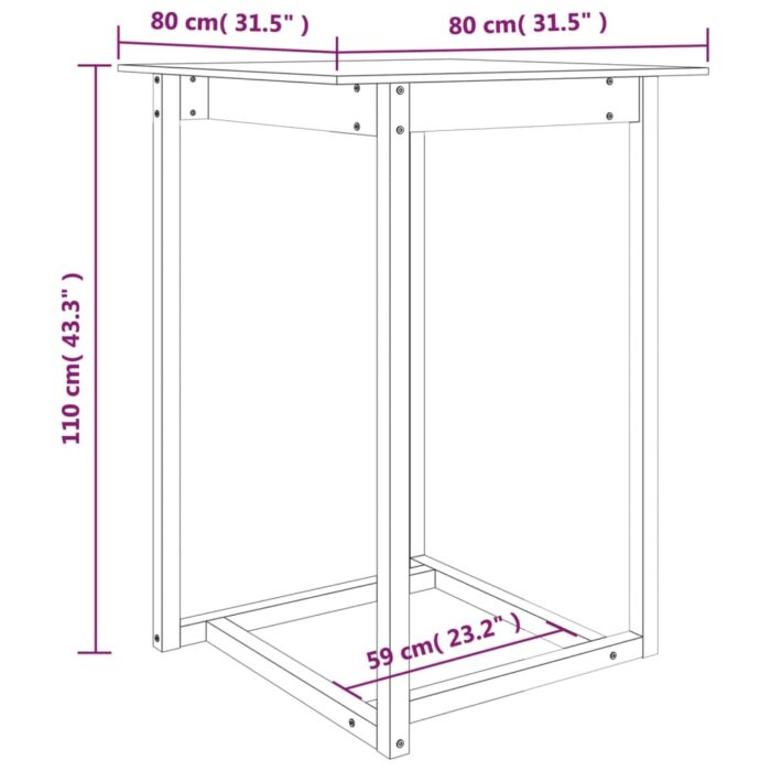 Table de bar Blanc 80x80x110 cm Bois massif de pin – Image 5