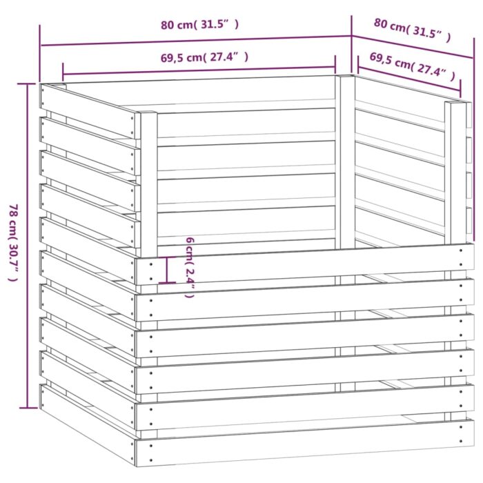 Composteur 80x80x78 cm Bois massif de pin – Image 6