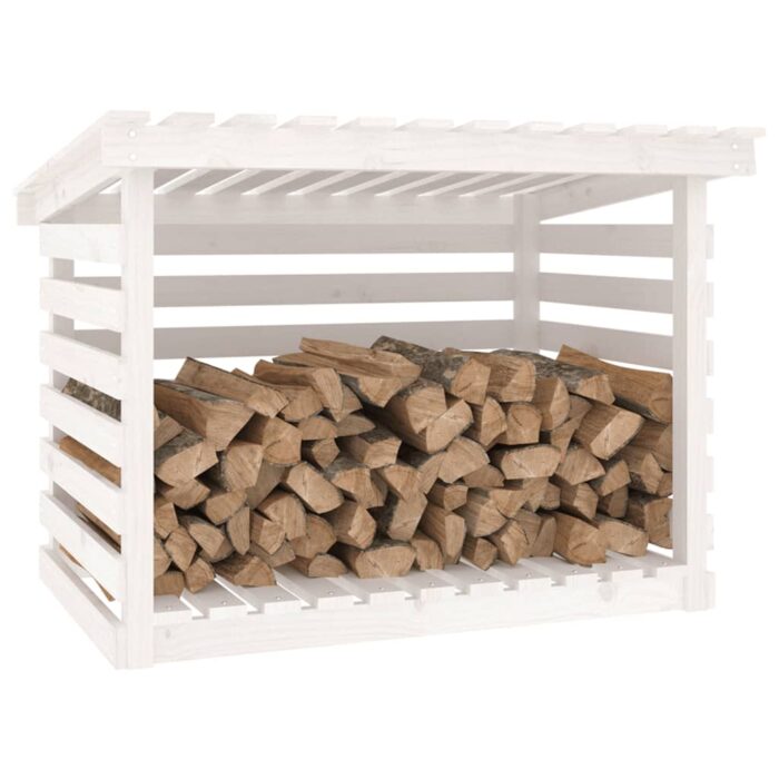 Support pour bois de chauffage Blanc 108x73x79 cm Bois de pin – Image 2