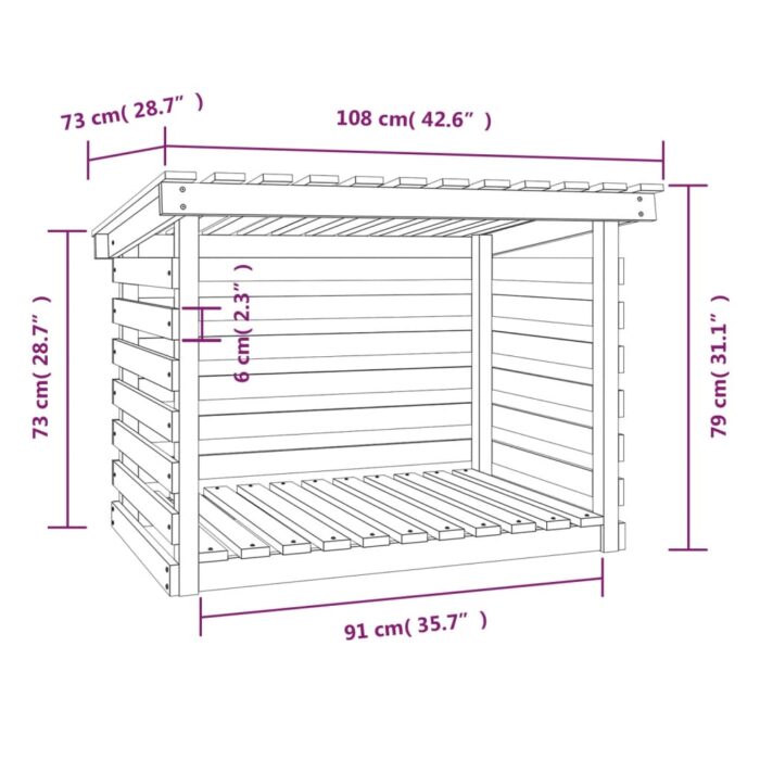 Support pour bois de chauffage Blanc 108x73x79 cm Bois de pin – Image 6