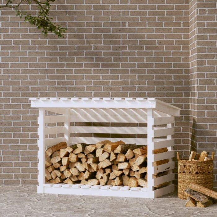 Support pour bois de chauffage Blanc 108x73x79 cm Bois de pin – Image 1