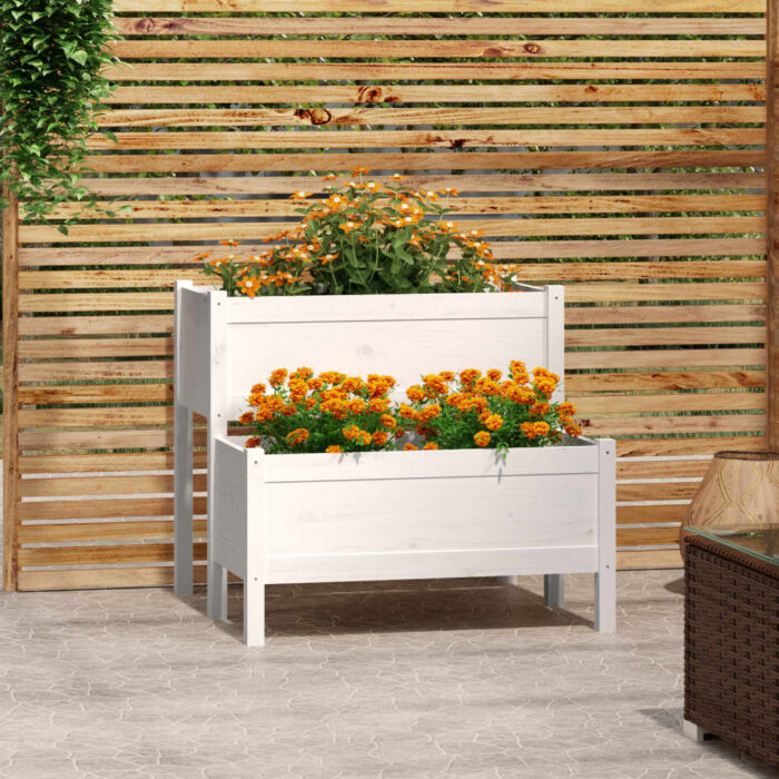 Jardinière blanc 84,5x84x75 cm bois massif de pin – Image 1