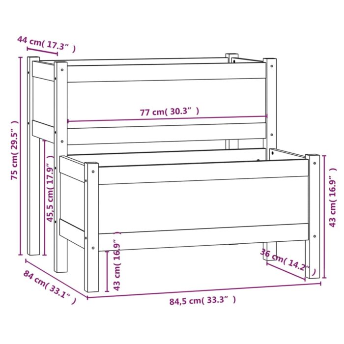 Jardinière Gris 84,5x84x75 cm Bois massif de pin – Image 5