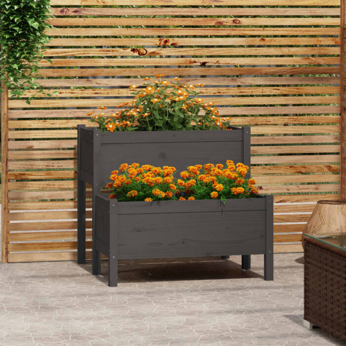 Jardinière Gris 84,5x84x75 cm Bois massif de pin – Image 1