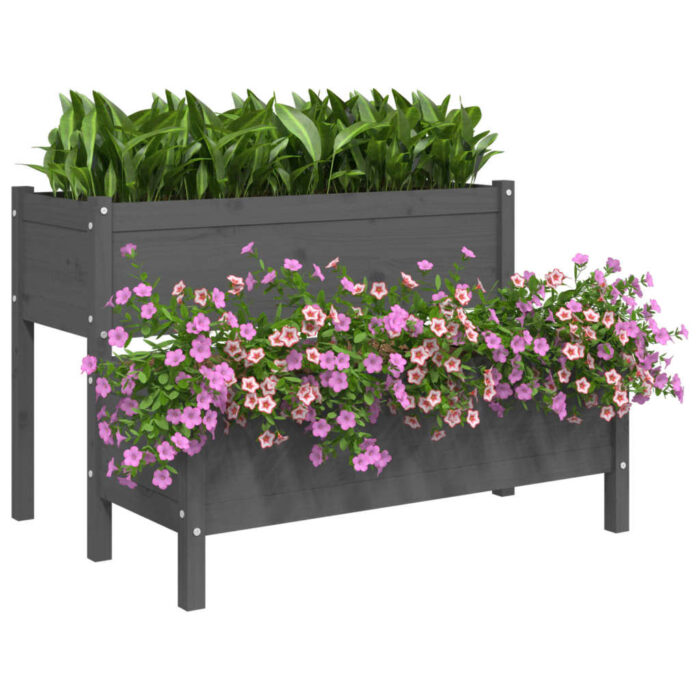 Jardinière Gris 110x84x75 cm Bois massif de pin – Image 2