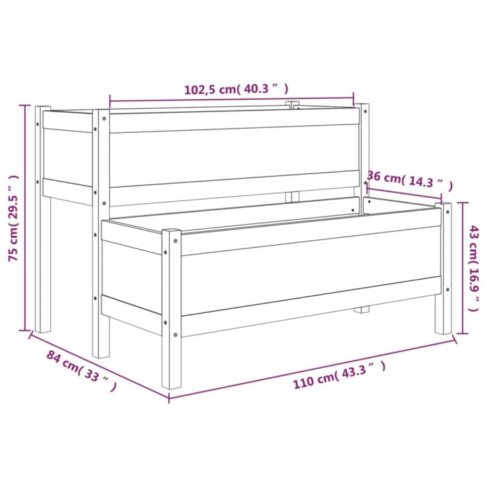 Jardinière Gris 110x84x75 cm Bois massif de pin – Image 7