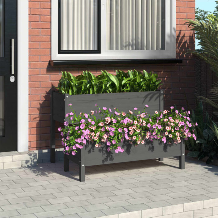 Jardinière Gris 110x84x75 cm Bois massif de pin – Image 1