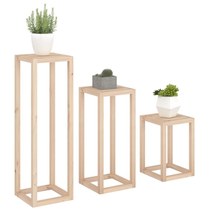 Ensemble de supports pour plantes 3 pcs Bois de pin massif – Image 2