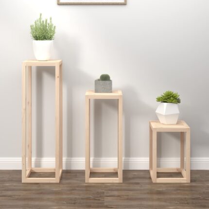 Ensemble de supports pour plantes 3 pcs Bois de pin massif