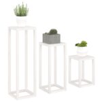 Ensemble de supports pour plantes 3pcs Blanc Bois de pin massif – Image 2