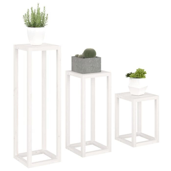 Ensemble de supports pour plantes 3pcs Blanc Bois de pin massif – Image 2