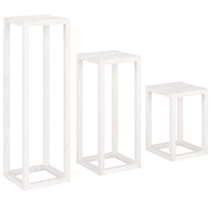 Ensemble de supports pour plantes 3pcs Blanc Bois de pin massif – Image 3