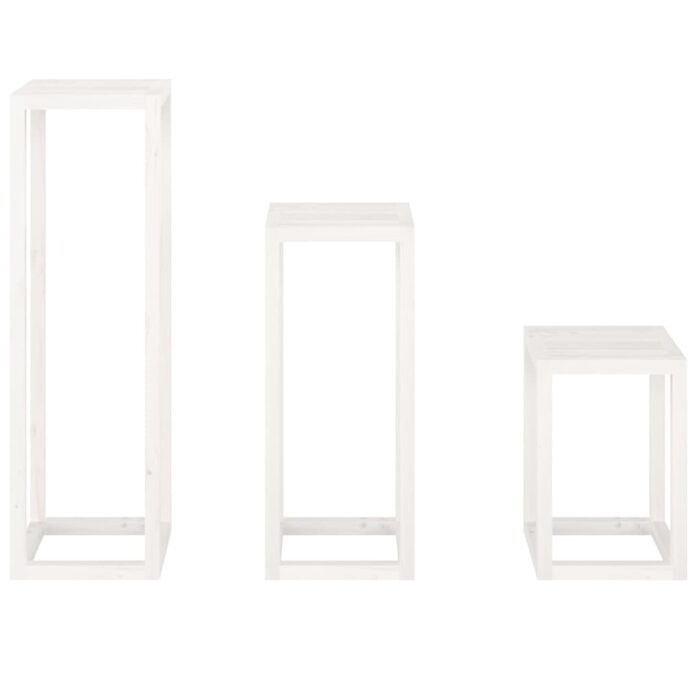 Ensemble de supports pour plantes 3pcs Blanc Bois de pin massif – Image 4