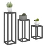 Ensemble de supports pour plantes 3 pcs Gris Bois de pin massif – Image 2
