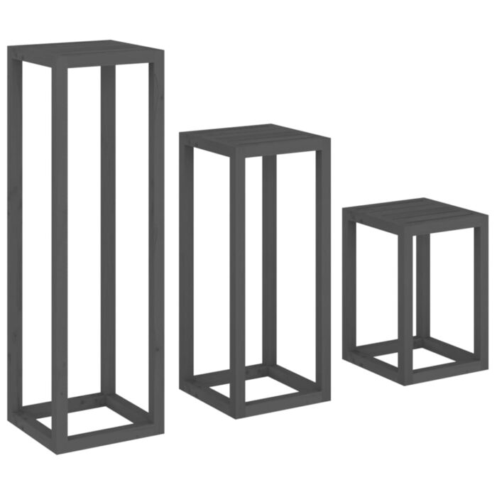 Ensemble de supports pour plantes 3 pcs Gris Bois de pin massif – Image 3