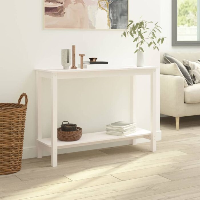 Table console Blanc 110x40x80 cm Bois massif de pin – Image 3