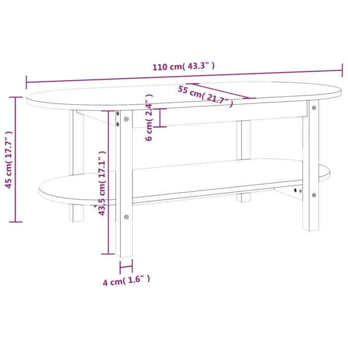 Table basse 110x55x45 cm Bois massif de pin – Image 6