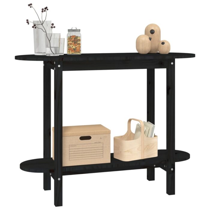 Table console Noir 110x40x80 cm Bois massif de pin – Image 2