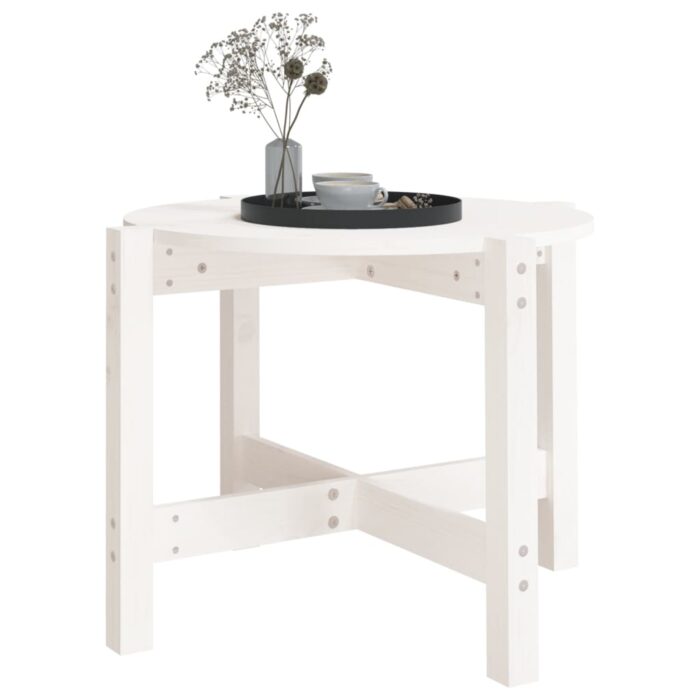 Table basse Blanc Ø 62,5x45 cm Bois massif de pin – Image 2