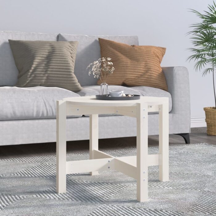 Table basse Blanc Ø 62,5x45 cm Bois massif de pin – Image 1
