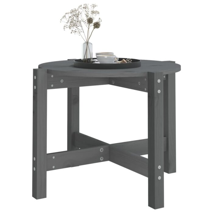 Table basse Gris Ø 62,5x45 cm Bois massif de pin – Image 2