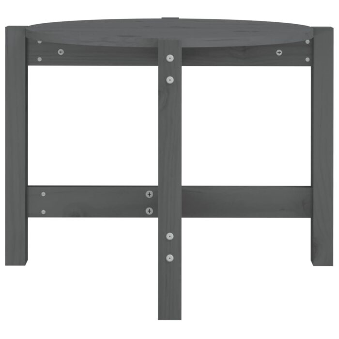 Table basse Gris Ø 62,5x45 cm Bois massif de pin – Image 3