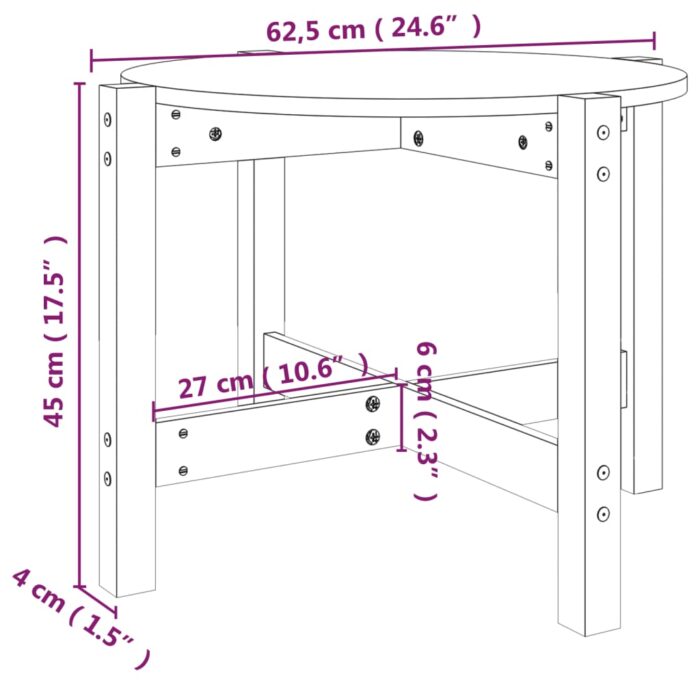 Table basse Gris Ø 62,5x45 cm Bois massif de pin – Image 6