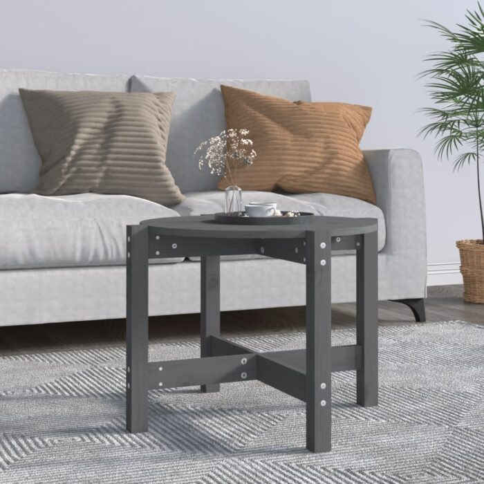 Table basse Gris Ø 62,5x45 cm Bois massif de pin – Image 1