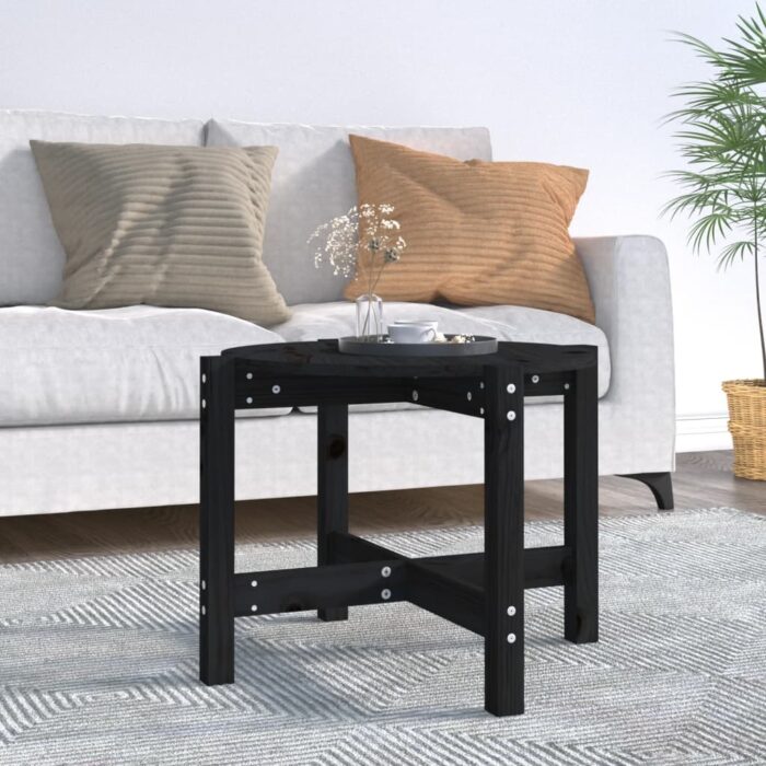 Table basse Noir Ø 62,5x45 cm Bois massif de pin – Image 1
