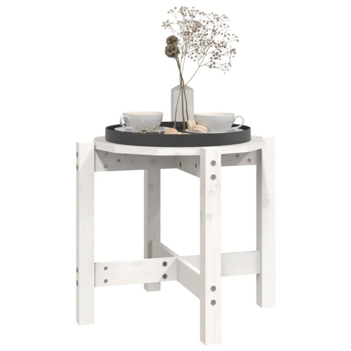 Table basse Blanc Ø 52,5x45 cm Bois massif de pin – Image 2