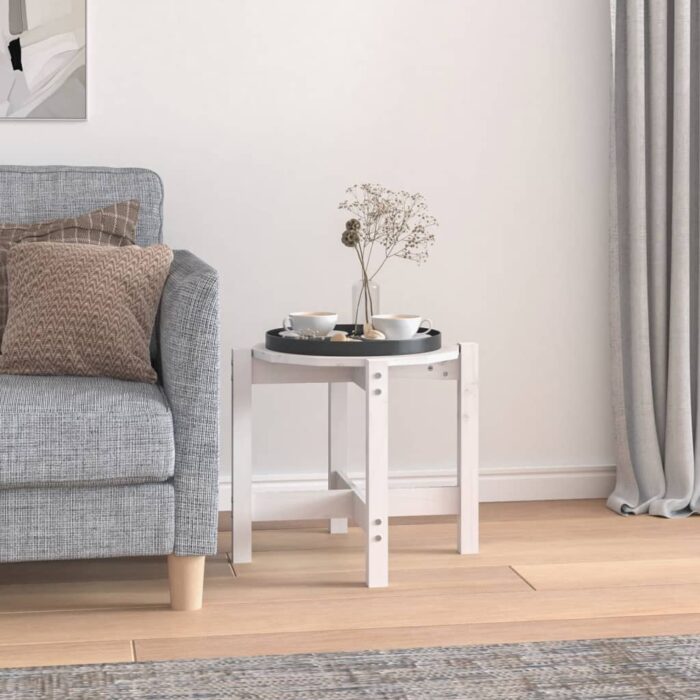 Table basse Blanc Ø 52,5x45 cm Bois massif de pin – Image 1