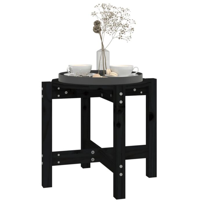 Table basse Noir Ø 52,5x45 cm Bois massif de pin – Image 2