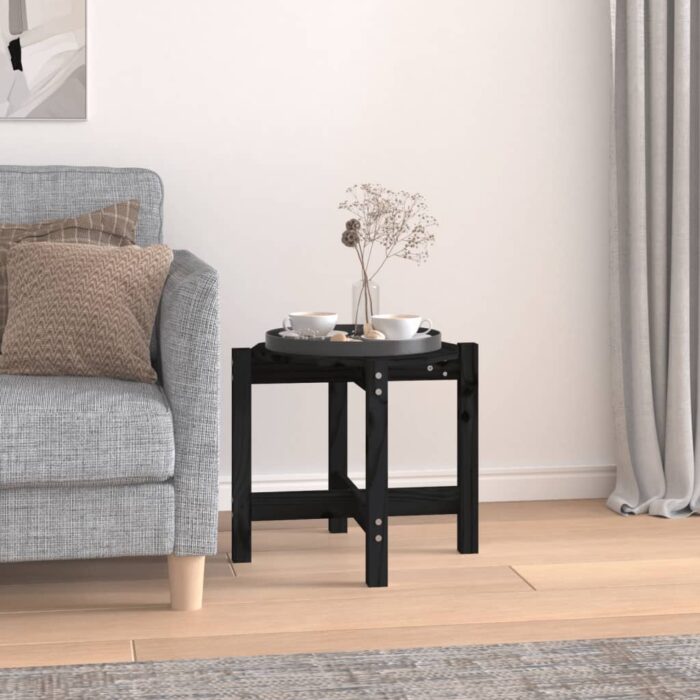 Table basse Noir Ø 52,5x45 cm Bois massif de pin – Image 1