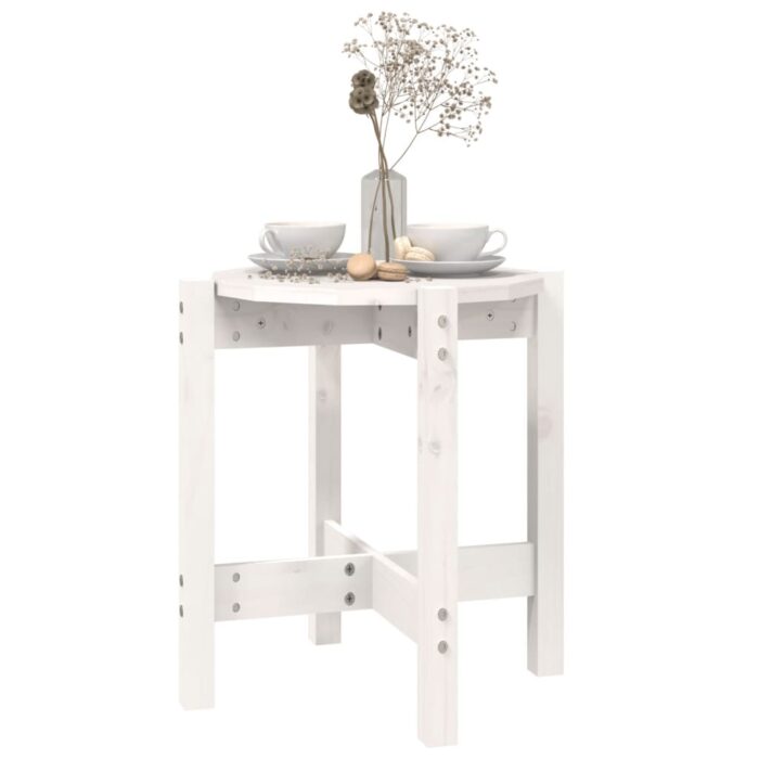 Table basse Blanc Ø 42,5x45 cm Bois massif de pin – Image 2