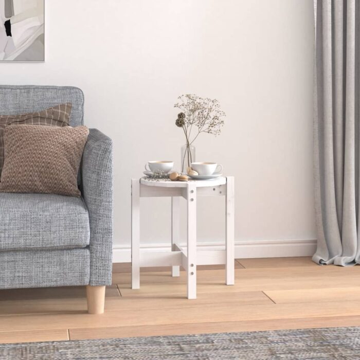 Table basse Blanc Ø 42,5x45 cm Bois massif de pin – Image 1