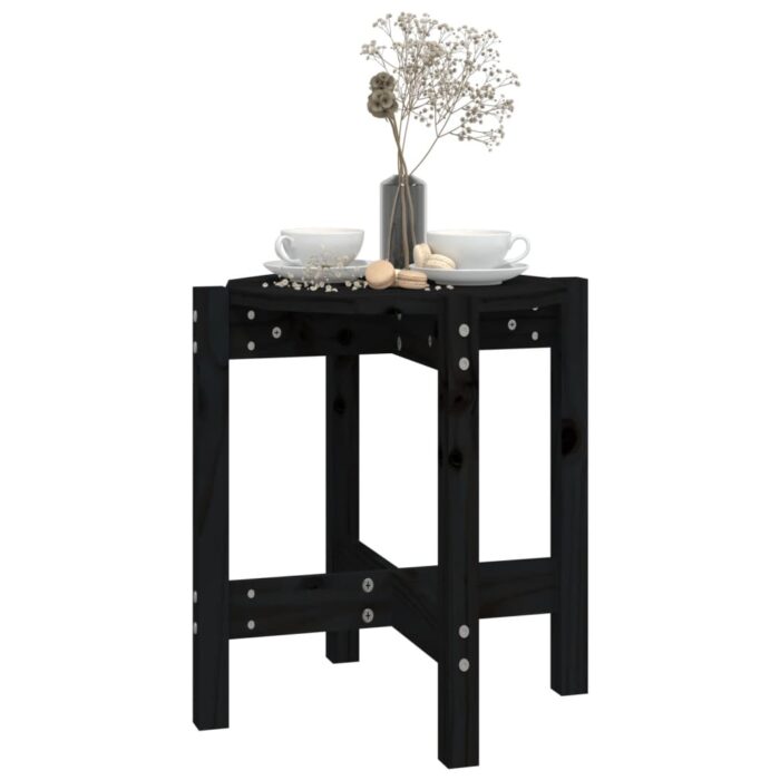Table basse Noir Ø 42,5x45 cm Bois massif de pin – Image 2