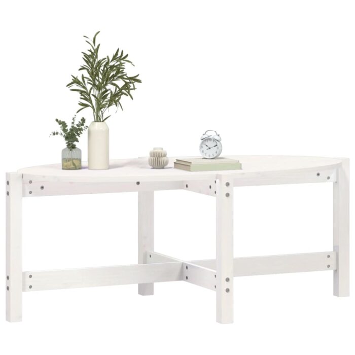 Table basse Blanc 118x63x45 cm Bois massif de pin – Image 2