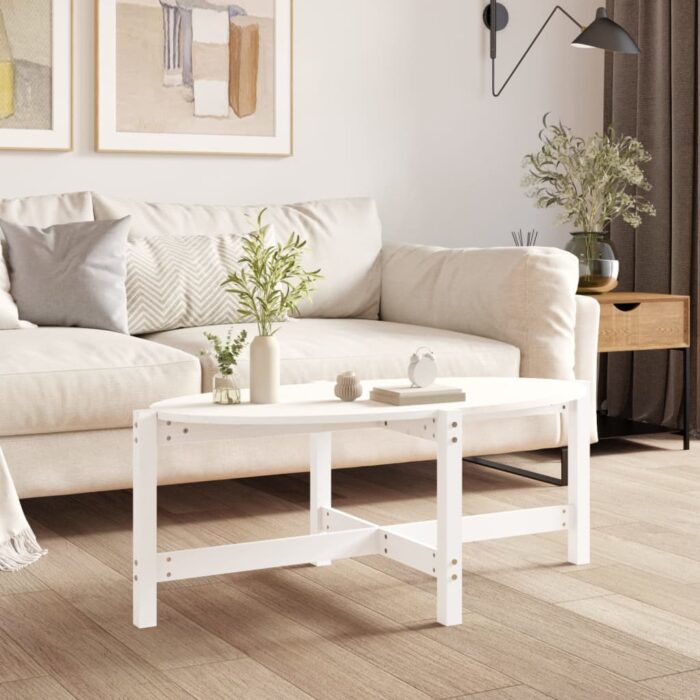 Table basse Blanc 118x63x45 cm Bois massif de pin – Image 1