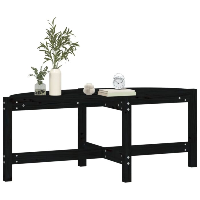 Table basse Noir 118x63x45 cm Bois massif de pin – Image 2