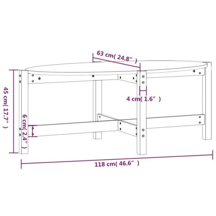 Table basse Noir 118x63x45 cm Bois massif de pin – Image 6