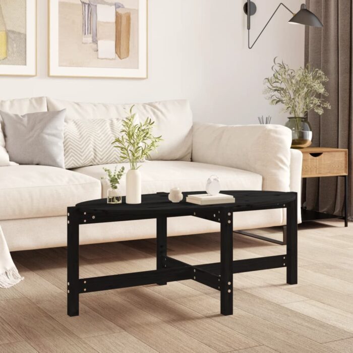 Table basse Noir 118x63x45 cm Bois massif de pin – Image 1