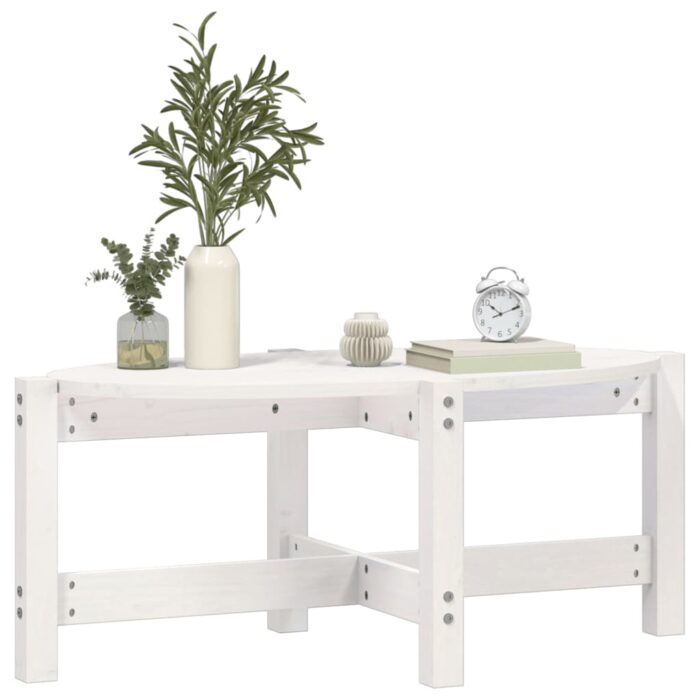 Table basse Blanc 87x48x35 cm Bois massif de pin – Image 2