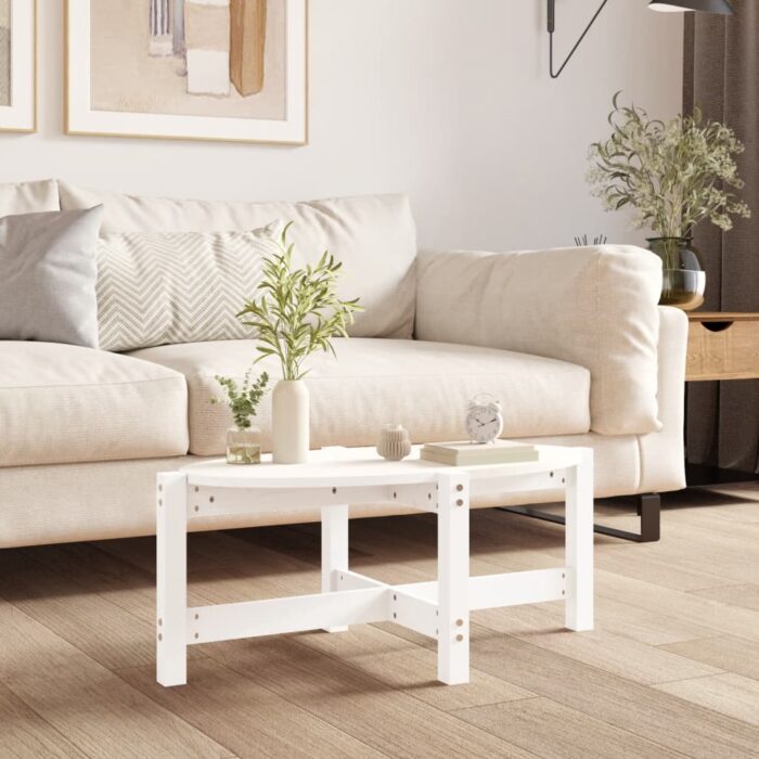 Table basse Blanc 87x48x35 cm Bois massif de pin – Image 1